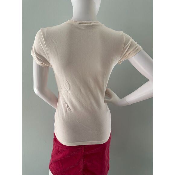 Vintage Y2k Asian Art Print Fitted Tee Cream Burgundy Unique Graphic Top size M - Picture 2 of 6